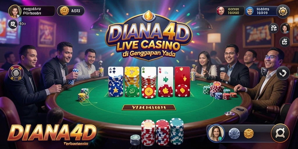 Screenshot DIANA4D menunjukkan dealer profesional dan suasana meja permainan yang menarik.