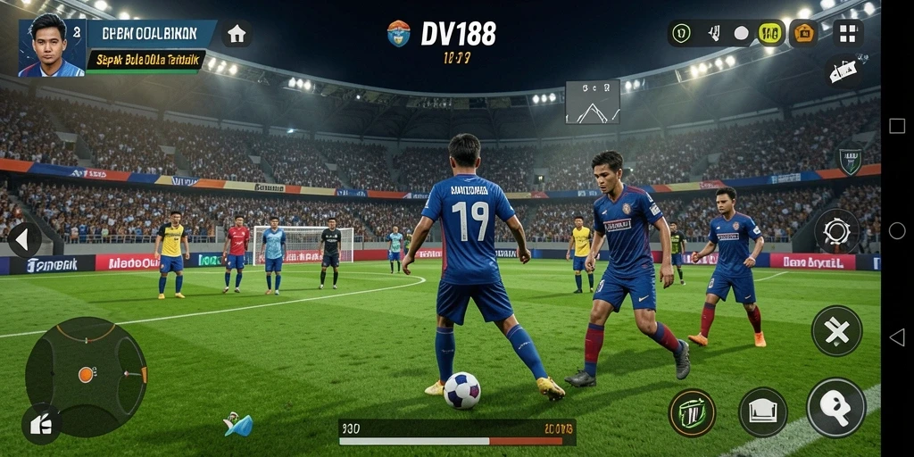 Tangkapan layar menunjukkan aksi seru dalam pertandingan sepak bola DV188.