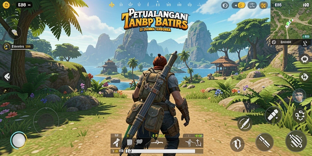 Screenshot gameplay E88 menampilkan petualangan luas di dunia terbuka.