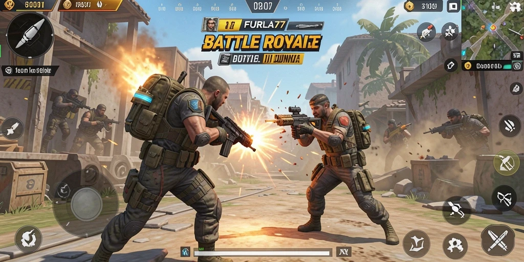 Gameplay FURLA77 yang intens dengan pertempuran seru.